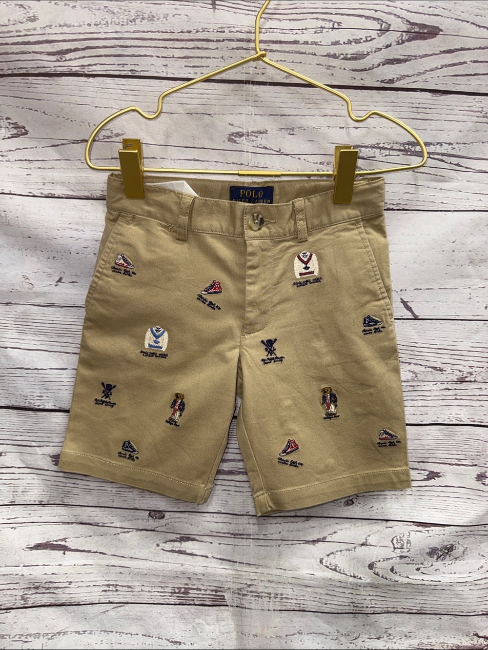 Polo by Ralph Lauren Khaki Embroidered Motif Flat Front Shorts Size 4t